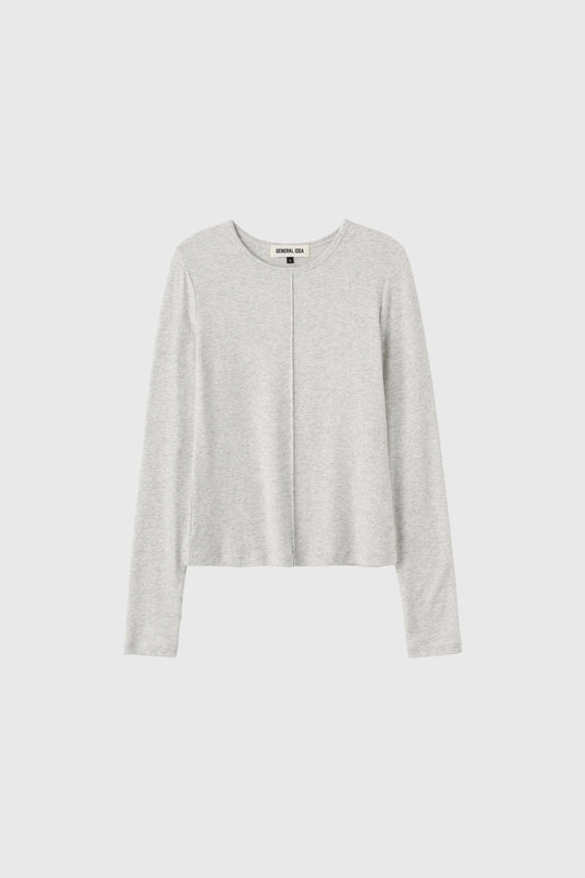 General Idea WOMAN Airy Crew Neck Pin Tuck T-Shirt [LIGHT GREY]