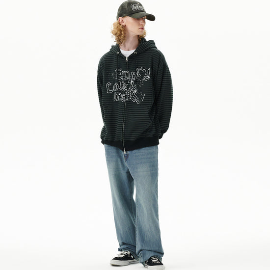 Mahagrid Empty Stripe Zip Up Hoodie Black