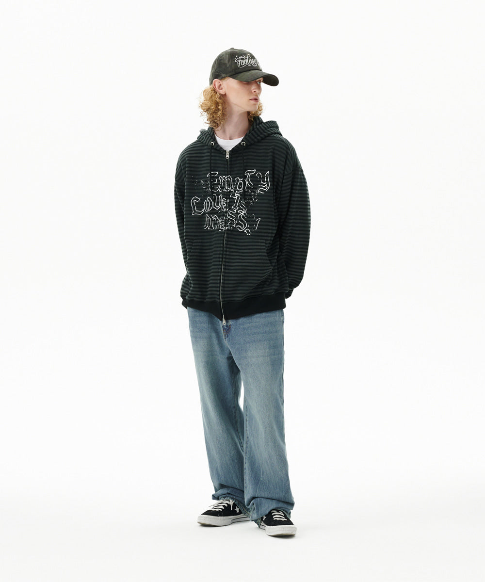 Mahagrid Empty Stripe Zip Up Hoodie Black