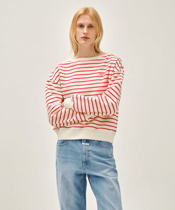 Marithé François Girbaud W STRIPE BOATNECK CROP SWEATSHIRT