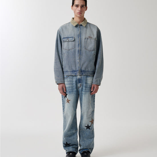 Mahagrid Star Flared Denim Pant Light Blue