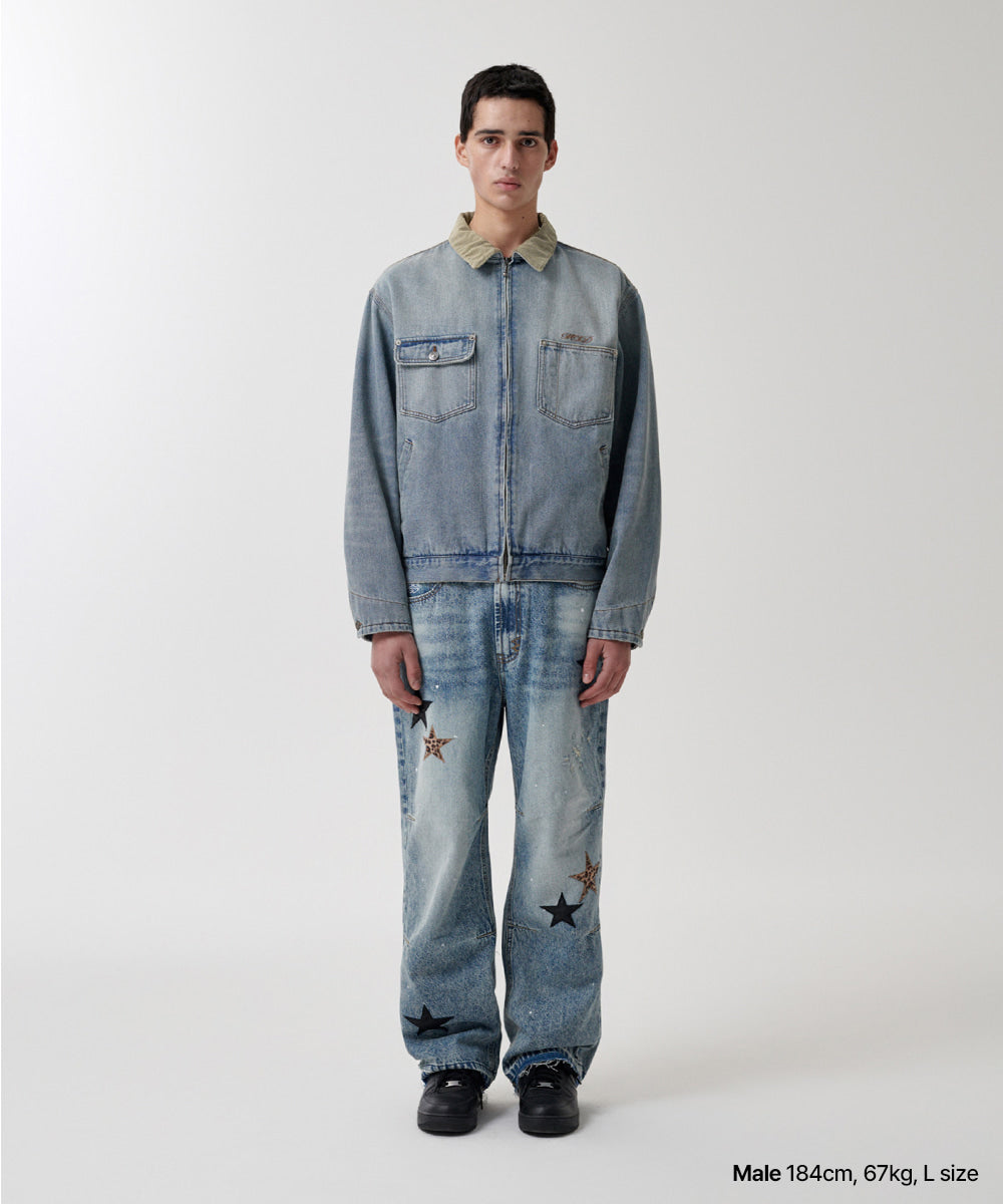 Mahagrid Star Flared Denim Pant Light Blue