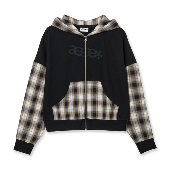 AEAE Check Patchwork Hood Zip-Up [Black]