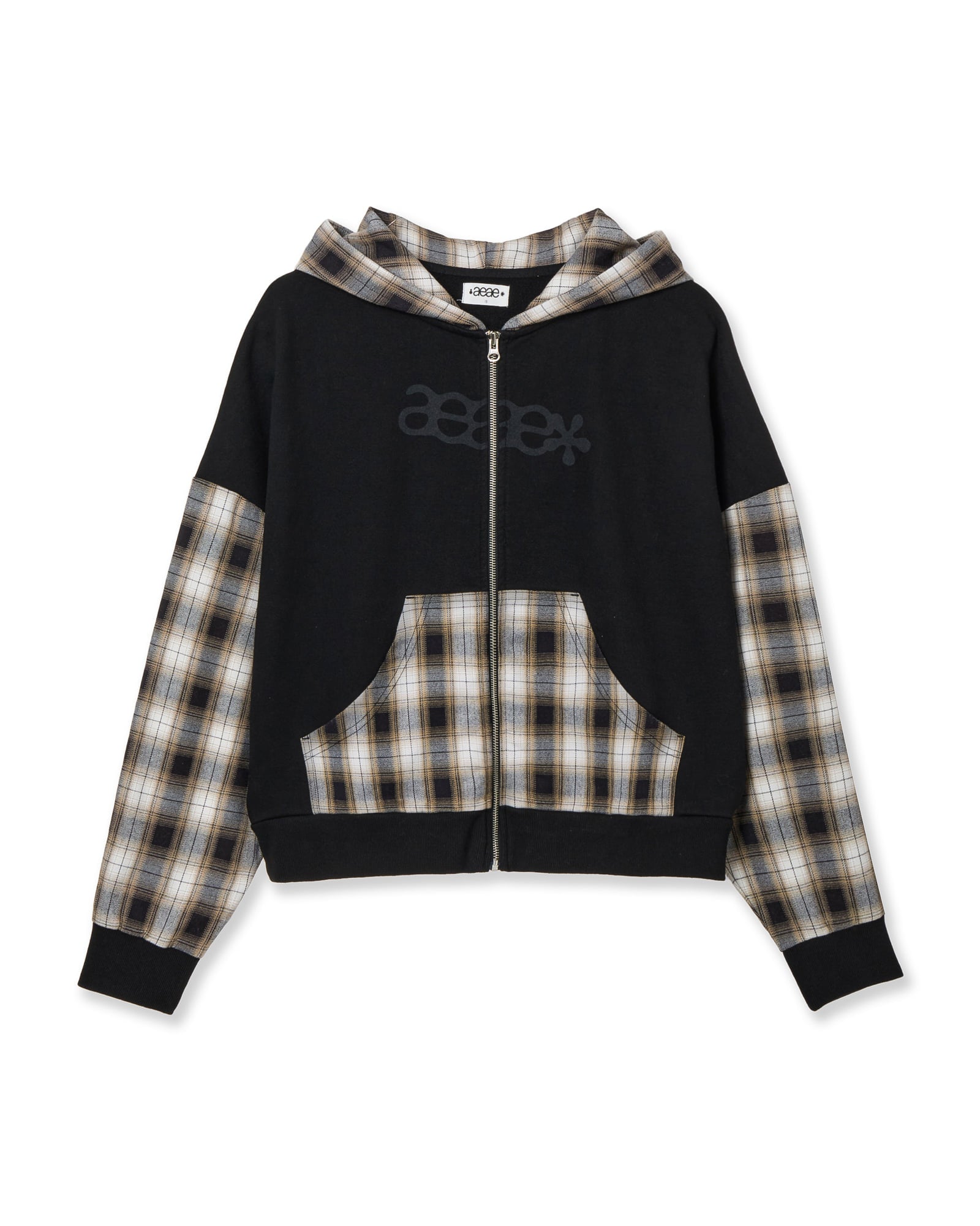 AEAE Check Patchwork Hood Zip-Up [Black]