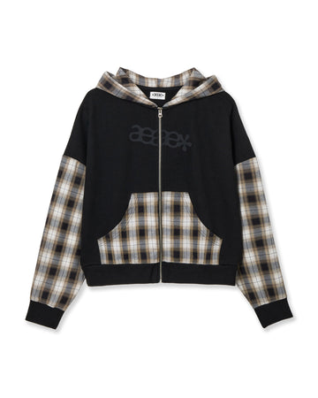 AEAE Check Patchwork Hood Zip-Up [Black]