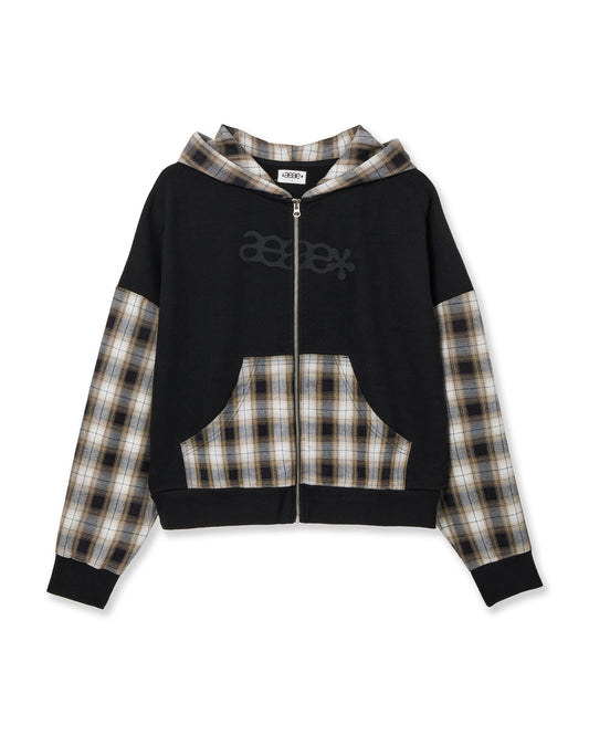 AEAE Check Patchwork Hood Zip-Up [Black]