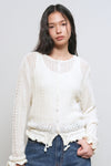 General Idea WOMAN Bouclé Punching Ruffle Cardigan [IVORY]