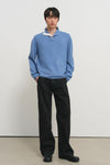 General Idea [XXL Exclusive] Unisex Color-Block Collar Henry Neck Knit [Light Blue]