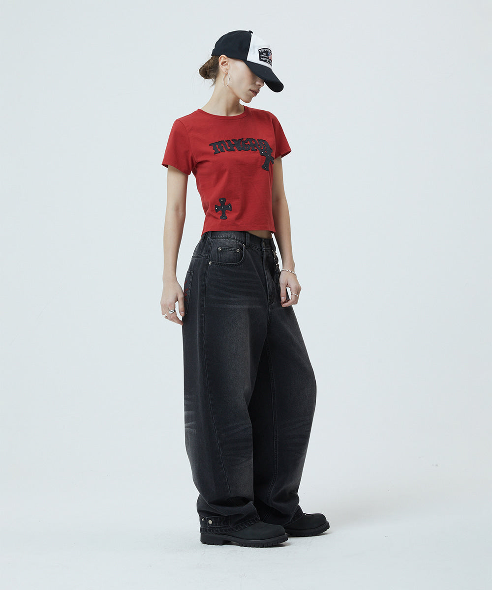 Mahagrid Gothic Applique Crop Tee