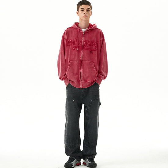 Mahagrid Washed Cut Off Applique Hood Zip Up