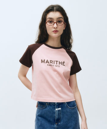 Marithé François Girbaud Women's Regular Logo Raglan Crop Tee Pink
