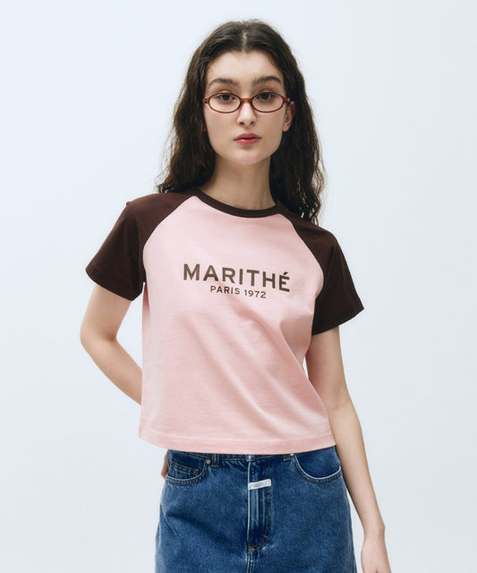 Marithé François Girbaud Women's Regular Logo Raglan Crop Tee Pink