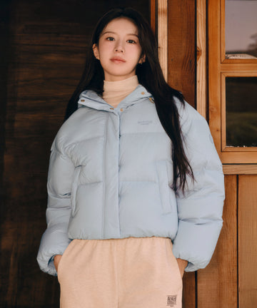 Marithé François Girbaud Women's Regular Logo Hooded Crop Down Jacket Light Blue