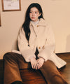 Marithé François Girbaud Women's Mid-Length Shearling Fur Coat in Ivory