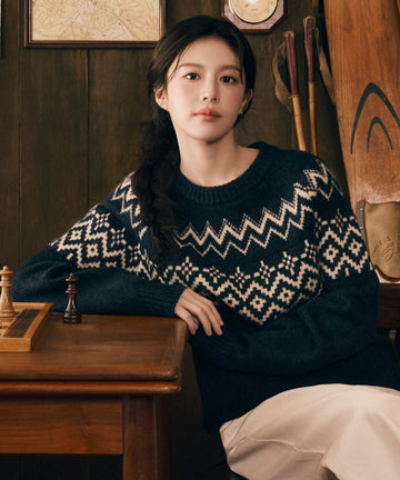 Marithé François Girbaud Fair Isle Crew Neck Knit Pullover Navy