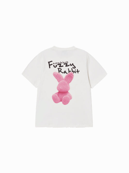 ADLV Woman Doodle Fuzzy Rabbit Short Sleeve T-Shirt