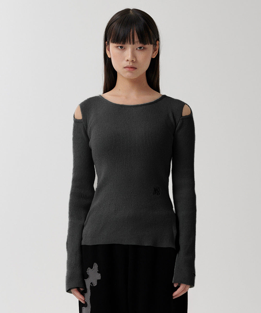 Mahagrid Cut Off Long Sleeve Knit