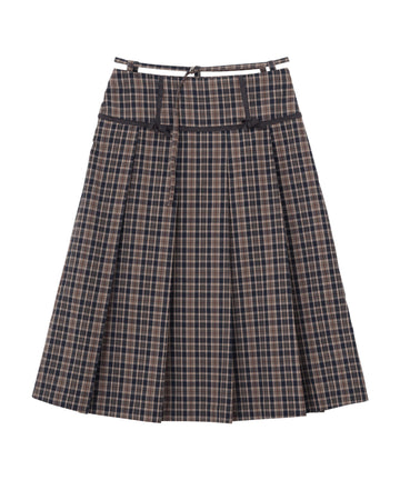 Bitter Cells Rhythm Check Pleats Skirt-Navy