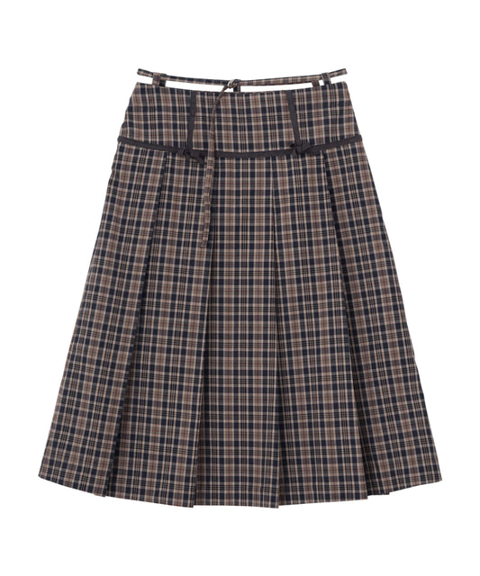 Bitter Cells Rhythm Check Pleats Skirt-Navy
