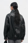 General Idea WOMAN High-Neck Faux Leather Blouson [BLACK]