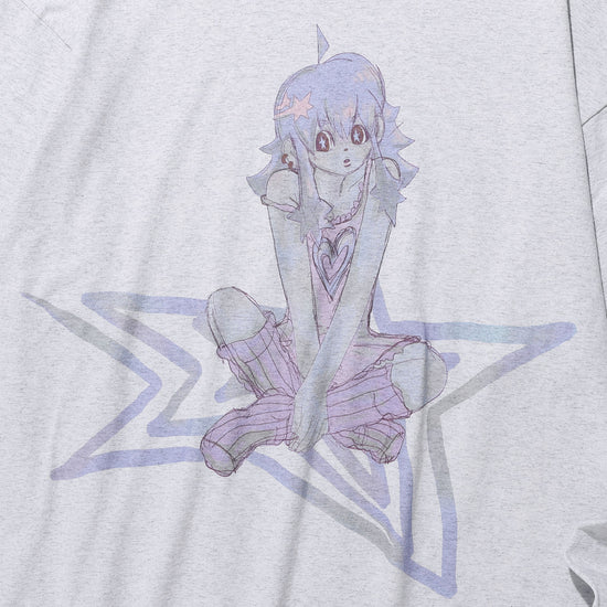 Nice Ghost Club Star Girl Big Big Long Sleeve Hoodie [Light Grey]
