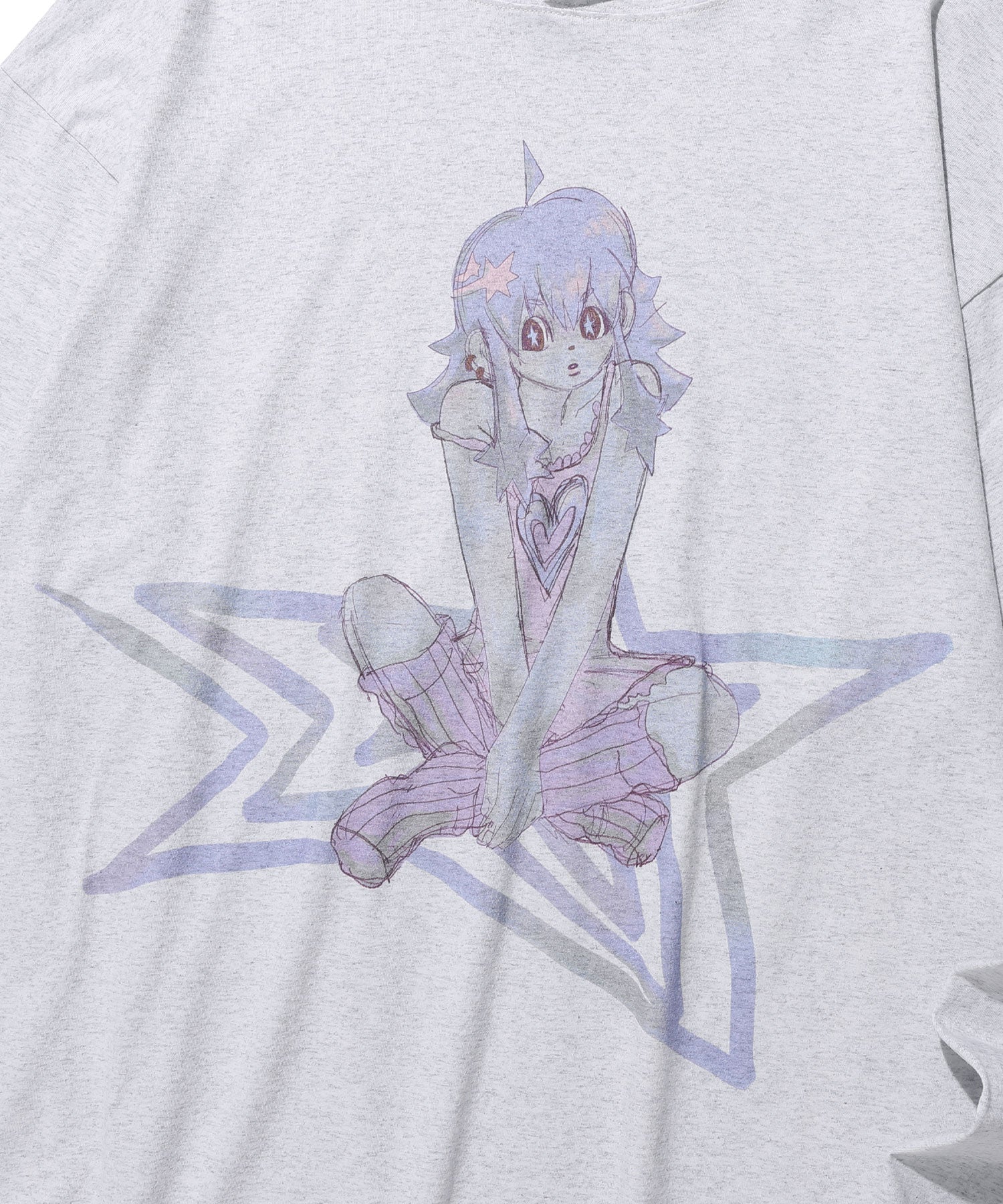 Nice Ghost Club Star Girl Big Big Long Sleeve Hoodie [Light Grey]