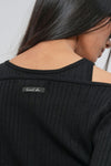 General Idea WOMAN Boatneck Cardigan Sleeveless Set [BLACK]
