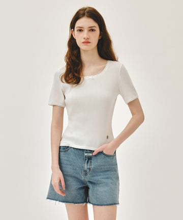 Marithé François Girbaud W SQUARE NECK LACE DETAIL TEE