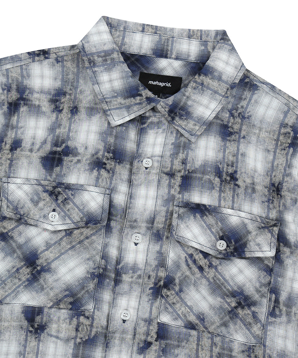 Mahagrid Bleached Raw-Cut Check Shirt
