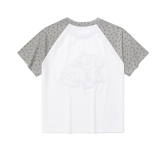 Cavish Women's Angel Cats Raglan Short Sleeve T-Shirt White