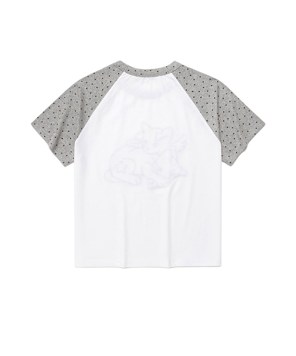 Cavish Women's Angel Cats Raglan Short Sleeve T-Shirt White