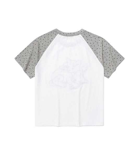 Cavish Women's Angel Cats Raglan Short Sleeve T-Shirt White