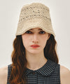 Marithé François Girbaud CIRCLE LOGO CROCHET BUCKET HAT light beige