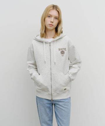 Marithé François Girbaud Big College Logo Graphic Hoodie Zip-Up Light Heather Gray