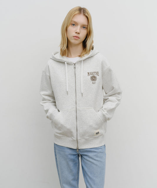 Marithé François Girbaud Big College Logo Graphic Hoodie Zip-Up Light Heather Gray