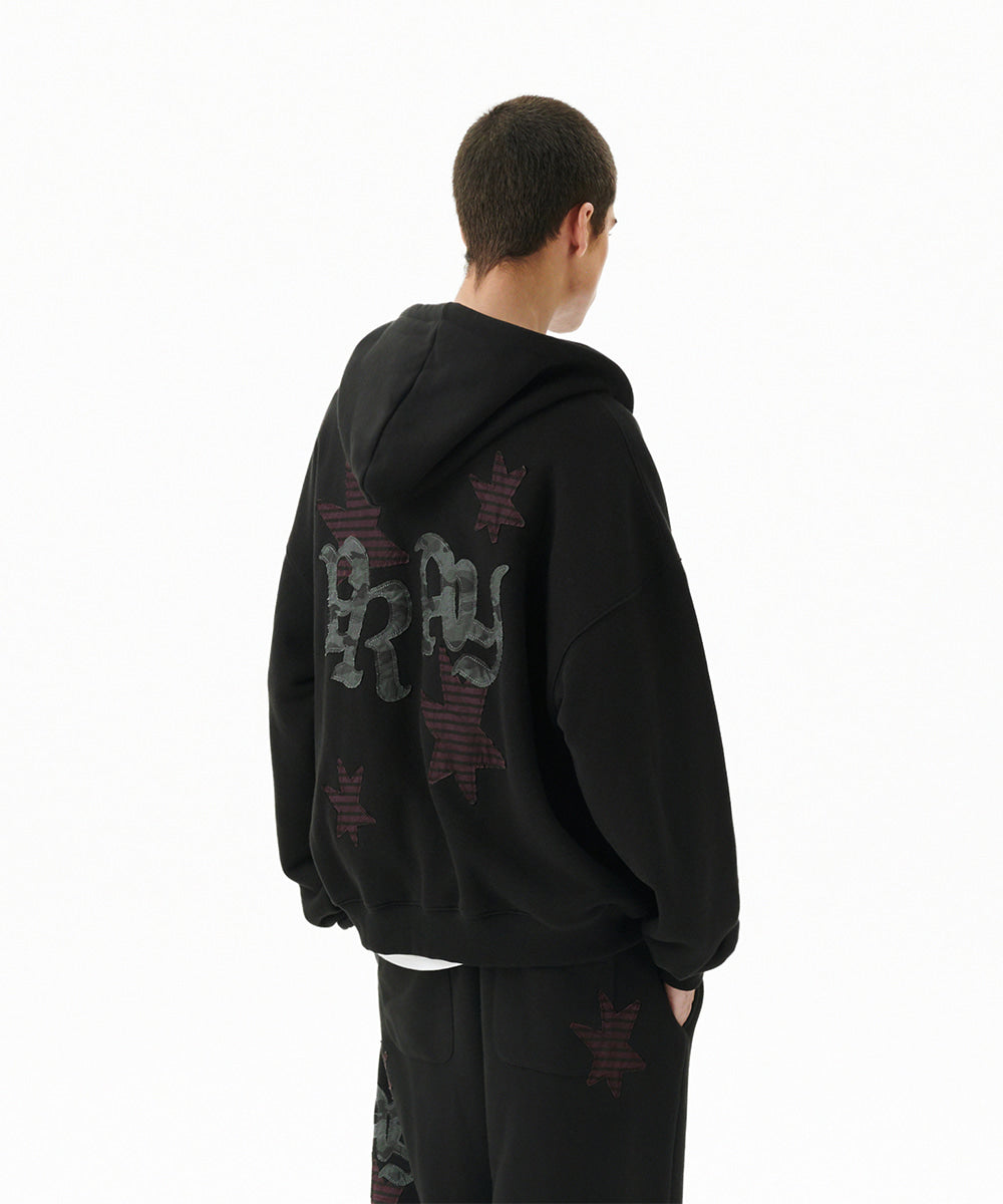 Mahagrid Pray Applique Zip Up Hoodie