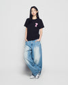 ADLV Woman Fuzzy Font Rabbit Short Sleeve T-Shirt
