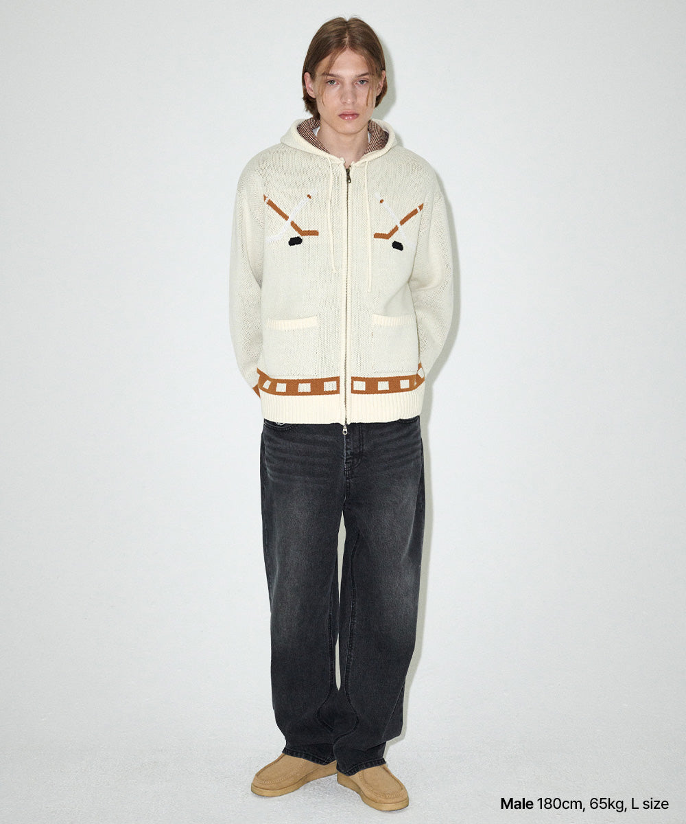 Mahagrid Hockey Knit Zip-Up Hoodie