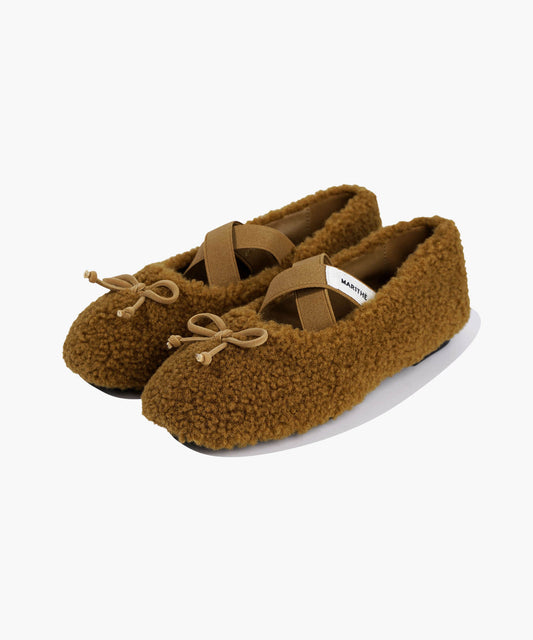 Marithé François Girbaud Kids Cross Banding Shearling Flat Shoes Brown