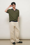 General Idea UNISEX One-Button Collar Stripe Half Knit