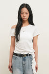 General Idea WOMAN Mesh Trim One-Shoulder T-Shirt [WHITE]