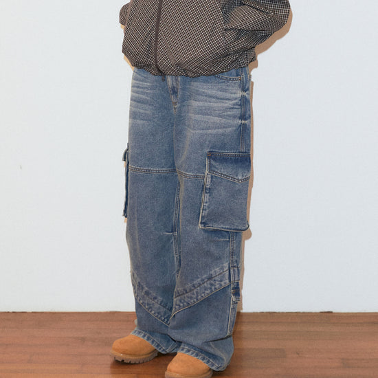 Mahagrid Wide Cargo Denim Pant