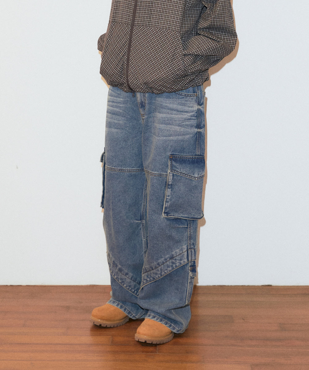 Mahagrid Wide Cargo Denim Pant