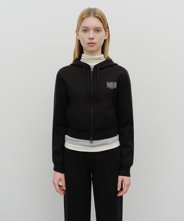Marithé François Girbaud W Classic Logo Crop Knit Hoodie Zipup Black