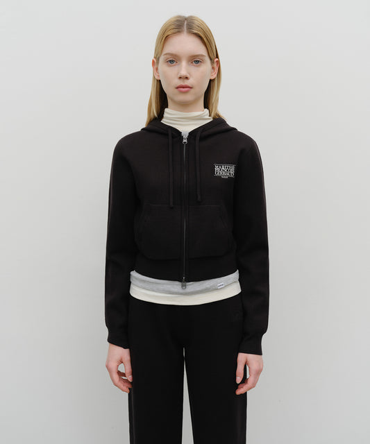 Marithé François Girbaud W Classic Logo Crop Knit Hoodie Zipup Black