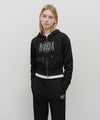 Marithé François Girbaud Women's Embroidery Classic Logo Crop Hoodie Zip-Up Black