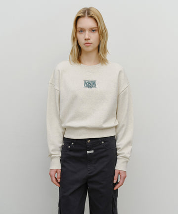 Marithé François Girbaud Women's Small Classic Logo Crop Sweatshirt in Oatmeal