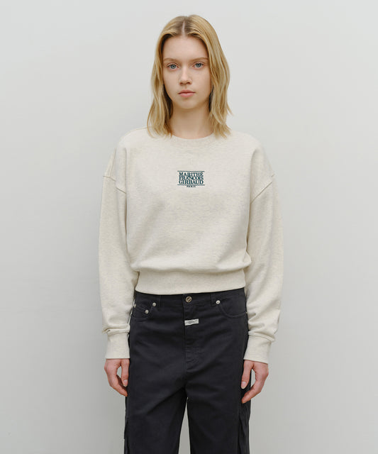 Marithé François Girbaud Women's Small Classic Logo Crop Sweatshirt in Oatmeal