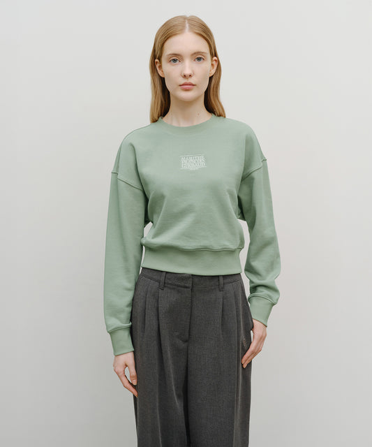 Marithé François Girbaud Women's Small Classic Logo Crop Sweatshirt in Oatmeal