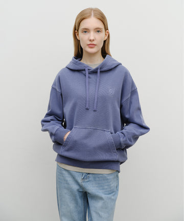 Marithé François Girbaud Crest Logo Garment Dyed Oversized Hoodie Navy